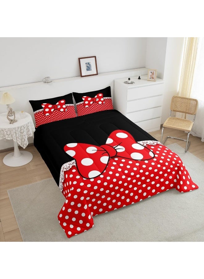 Homewish Bowknot Comforter Set Twin Size, White Dots Bedding Set 2pcs for Kids Teens Girls Boys Room Decor, Romantic Princess Style Quilt Set Red and Black Duvet Insert with 1 Pillowcase - Image 2